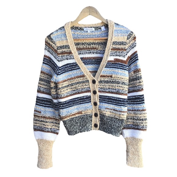 Veronica Beard Sweaters - Veronica Beard Womens Small Striped Chunky Knit Cardigan Wool Cotton Sweater